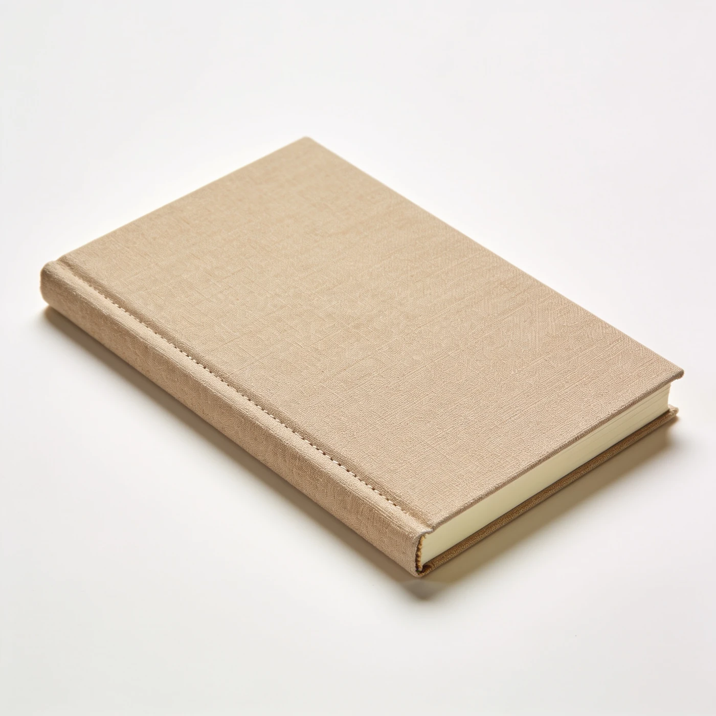 Open Layflat Notebook — oat cloth case; exposed layflat sewn binding; unprinted dotted ivory pages